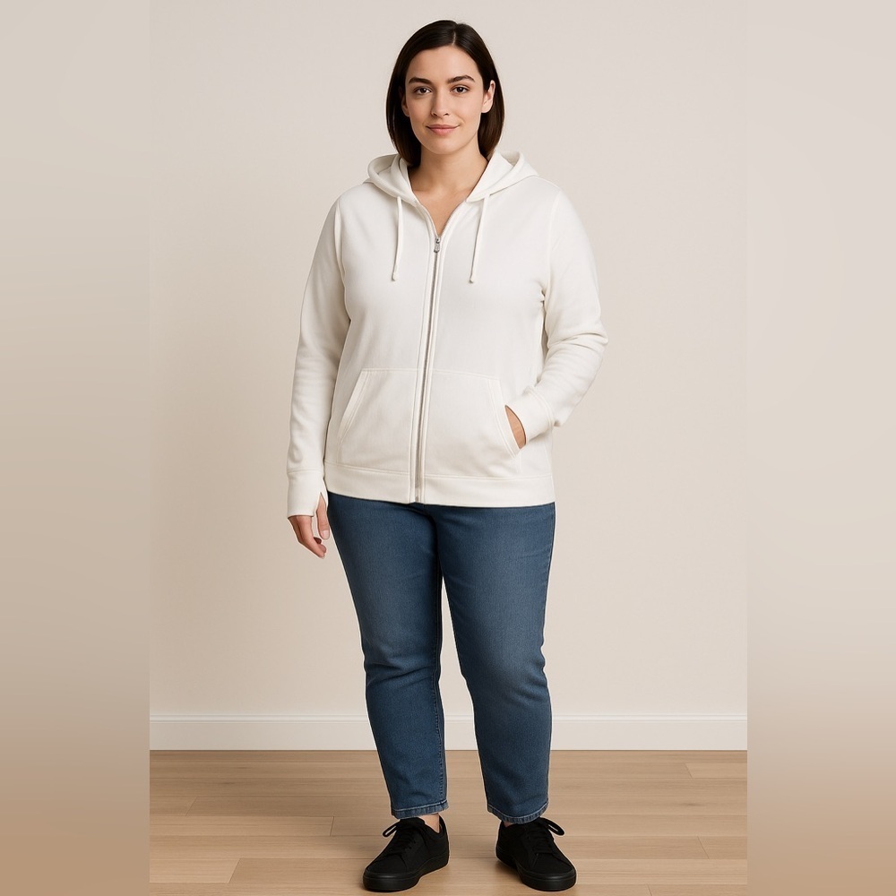 🧥 UNIQLO White Zip-Up Hoodie Sweatshirt XL